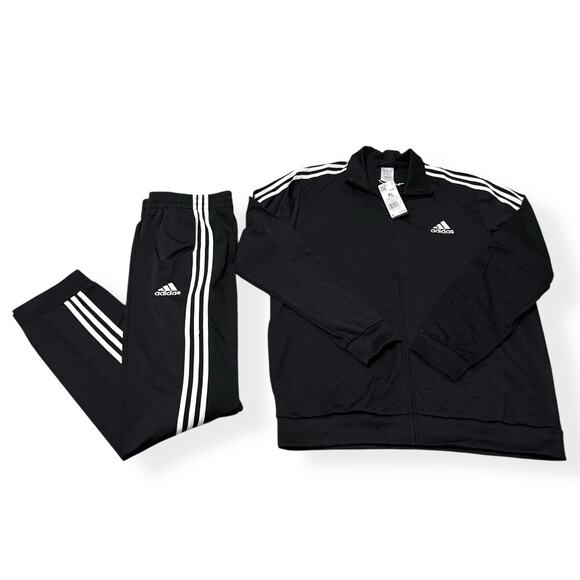 adidas Essentials Fleece 3-Stripes Tracksuit 2 Piece Set Black Men's Size XL New - Picture 1 of 5